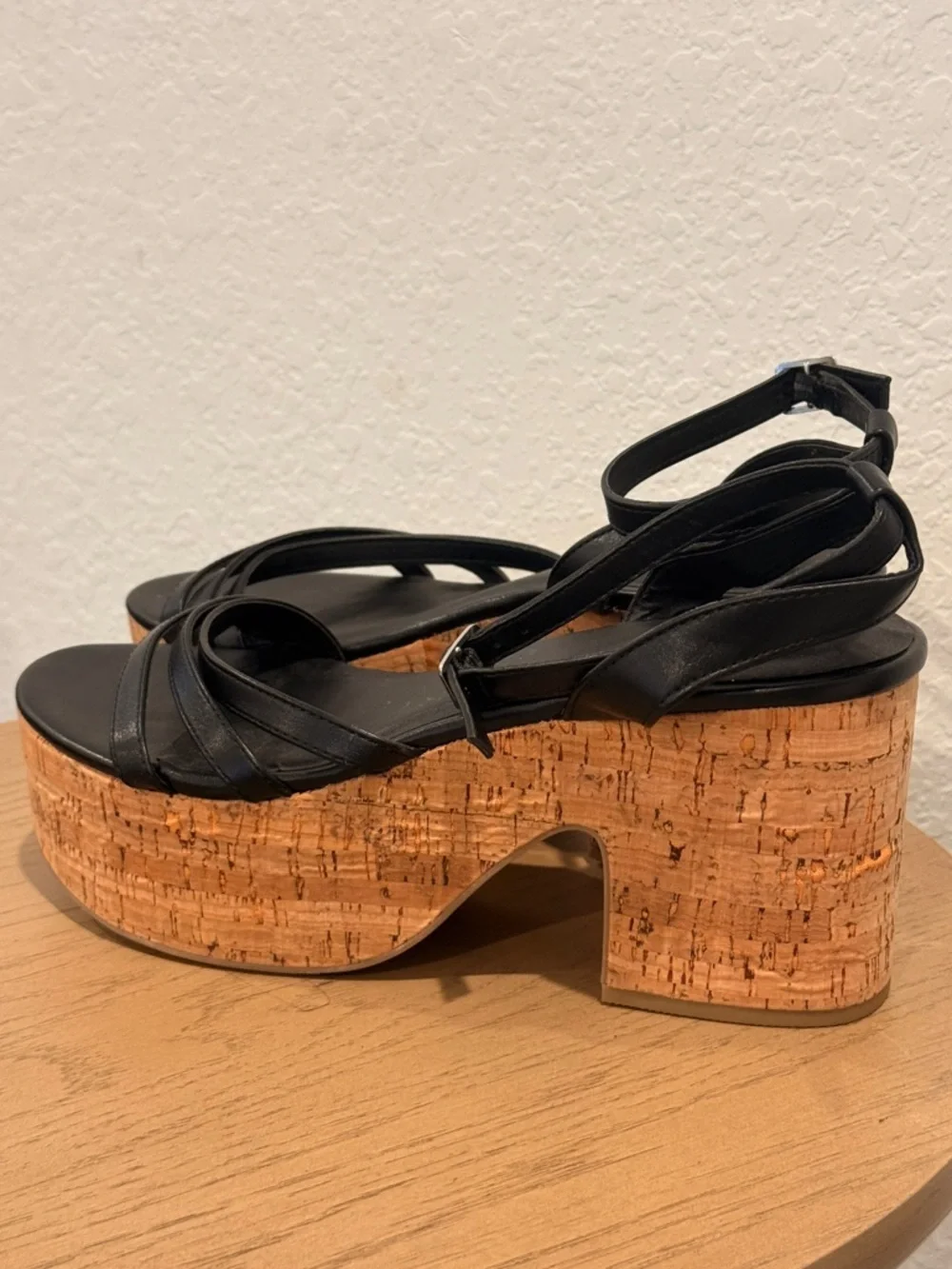 torrid Black Leather‎ Strappy Cork Platform Sandals